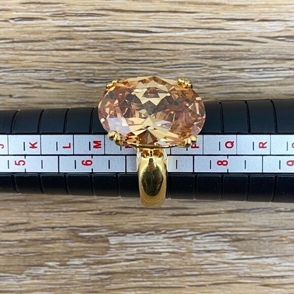 Oval Orange Gemstone Gold Tone Statement Ring Jewelry Engagement Gift Size 7 - Picture 9 of 9